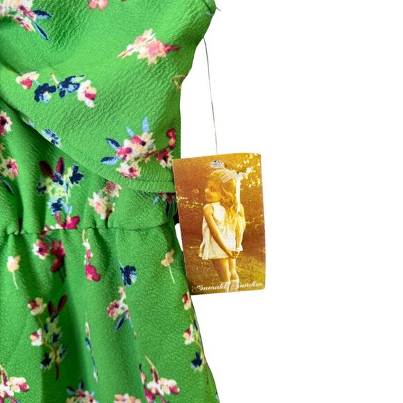 Girls Green Floral Hi-Low Sundress Size 7 Sleeveless‎ V Neck Summer Casual - Picture 5 of 8